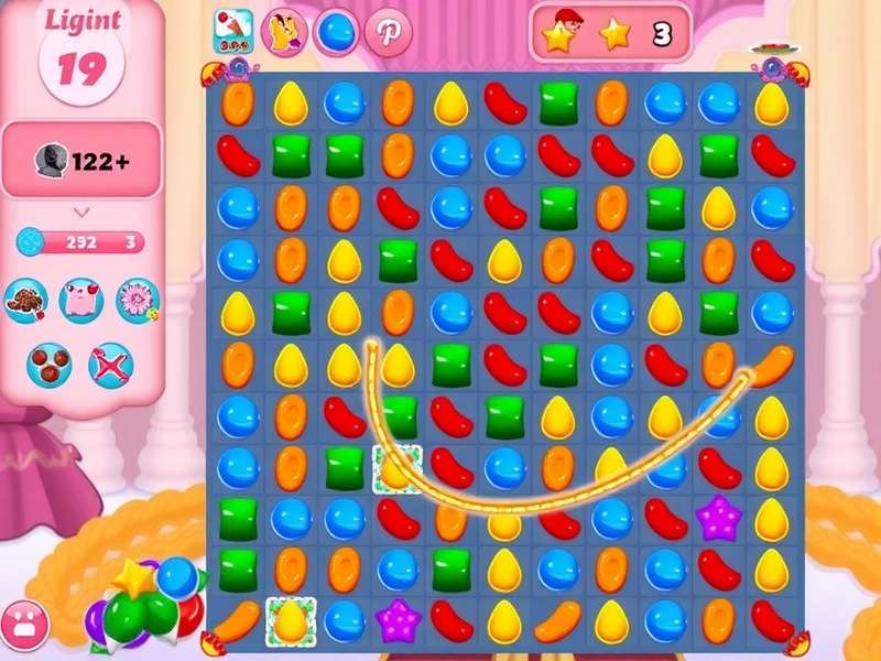 Candy Magic Delight gameplay screenshot showing colorful candies and power-ups